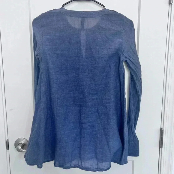 Free People Chambray Shirt Sheer Long Flowy Button Down Tunic Blouse Top Size XS - Picture 3 of 6